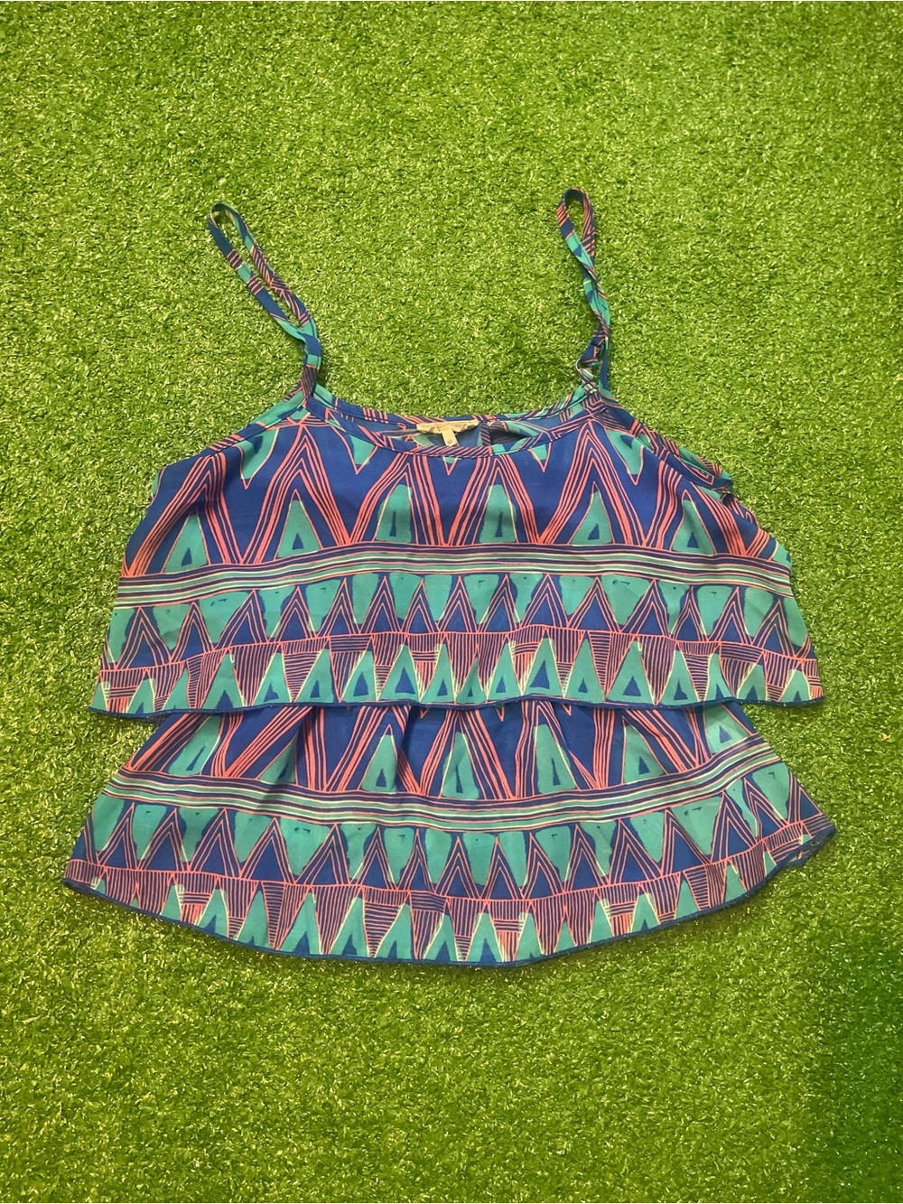 Kirra Blue Teal Pink Geometric Layered Camisole